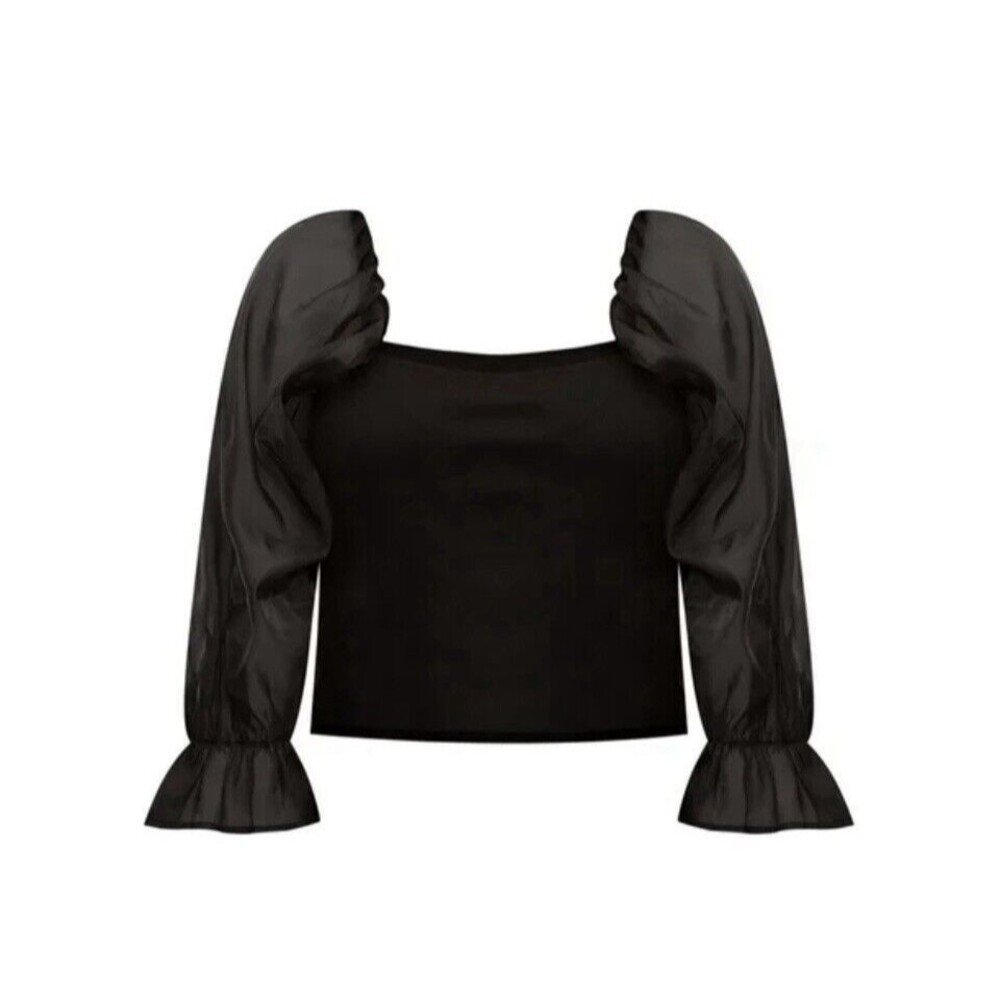 New Eloquii Elements Blouse Women 14/16 Plus Black Square Neck Long Sleeve